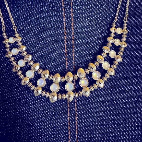Lucky Brand semi precious Moonstone Silver Tone double strand Necklace - Picture 2 of 5